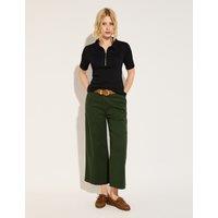 BAUKJEN Cotton Rich Wide Leg Cropped Trousers Dark Khaki