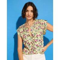 Satin Floral Pintuck Cap Sleeve Blouse