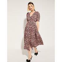 Floral V-Neck Midi Waisted Tea Dress
