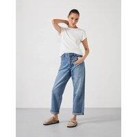 HUSH Boyfriend Mid Rise Cropped Turn Up Jeans Light Blue