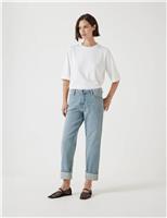 Agnes Straight Leg Mid Rise Cropped Turn Up Jeans