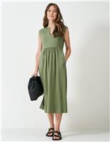 Crew Clothing Jersey V-Neck Midi Waisted Dress Bright Blue