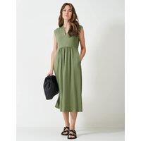 Crew Clothing Jersey V-Neck Midi Waisted Dress Khaki
