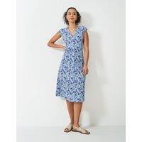 Crew Clothing Jersey Floral V-Neck Midi Tea Dress Blue Mix