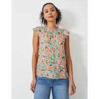 Floral Crew Neck Cap Sleeve Blouse