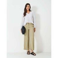 Linen Rich Striped Wide Leg Trousers