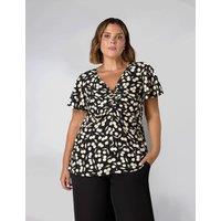 Cherry Print Ruched Flutter Sleeve Top