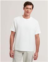Ted Baker Pure Cotton Textured Crew Neck T-Shirt White