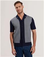 Ted Baker Regular Fit Herringbone Knitted Polo Shirt Navy