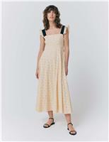 Ghost Pure Cotton Broderie Midaxi Skater Dress Black