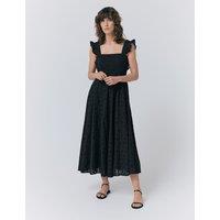 Ghost Pure Cotton Broderie Midaxi Skater Dress Black