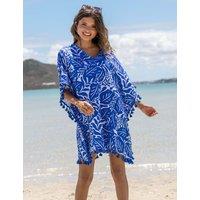 Printed V-Neck Fringe Trim Mini Kaftan
