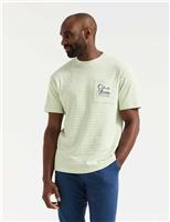 Scotch & Soda Pure Cotton Striped Pocket Logo T-Shirt Green