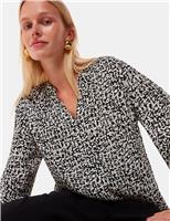 Printed V-Neck Blouson Sleeve Blouse