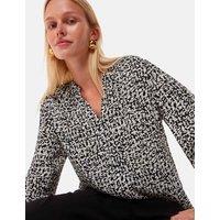 Whistles Printed V-Neck Blouson Sleeve Blouse Black Mix