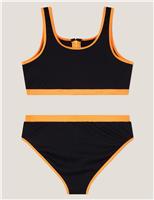 Sporty Contrast Trim Zip Front Bikini (7-15 Yrs)