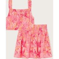 2pc Floral Bird Print Crop Top & Skirt Set (3-15 Yrs)