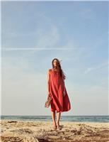 Pure Linen Round Neck Midi Beach Dress