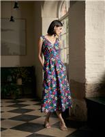 Pure Cotton Floral V-Neck Midi Skater Dress