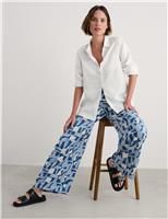 Printed Wide Leg Trousers with Linen
