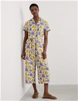 Pure Linen Floral Cropped Wide Leg Jumpsuit