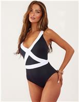 Contrast Trim Shaping Swimsuit