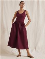 Albaray Pure Cotton Round Neck Midi Skater Dress Cherry Red