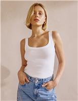 Albaray Cotton Rich Ribbed Scoop Neck Vest White