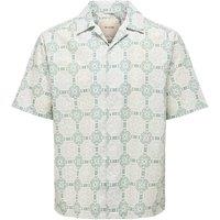 ONLY & SONS Regular Fit Cotton Linen Blend Printed Shirt Green Mix