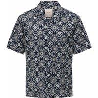 ONLY & SONS Regular Fit Cotton Linen Blend Printed Shirt Navy Mix