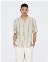 ONLY & SONS Regular Fit Linen Blend Striped Shirt Blue Mix