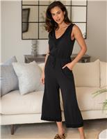 Pour Moi Wide Leg Lace Trim Cropped Playsuit Black