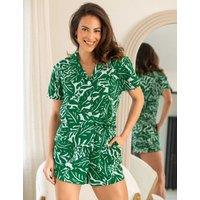 Pour Moi Woven Double Cloth Revere Collar Shirt and Short Pyjama Set Green Mix