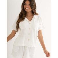 Pour Moi Woven Double Cloth Revere Collar Shirt and Short Pyjama Set White