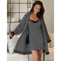 Pour Moi Ribbed Cotton Jersey Stripe Lace Trim Gown Black Mix