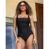Pour Moi Santa Barbara Tall Fit Ruched Tummy Control Swimsuit Black