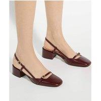 Leather Block Heel Square Toe Slingback Shoes