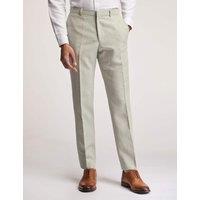 Ted Baker Slim Fit Linen Blend Flat Front Trousers Light Green