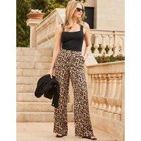 SOSANDAR Linen Blend Animal Print Wide Leg Trousers Brown