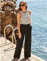 SOSANDAR Linen Blend Wide Leg Trousers Black