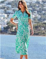 Printed Twist Front Midi Shirt Dress