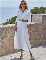 Linen Blend Midi Shirt Dress