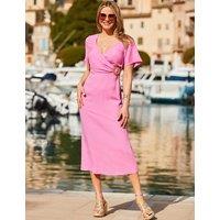 SOSANDAR Linen Blend Midi Wrap Dress Pink