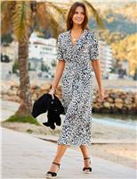 Animal Print Tie Waist Midi Shirt Dress