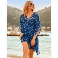 SOSANDAR Animal Print Embellished V-Neck Mini Kaftan Blue