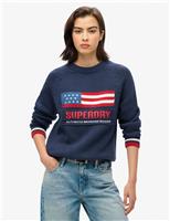Superdry & Co Cotton Rich Slogan Crew Neck Relaxed Jumper Navy