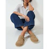 Suede Buckle Flat Mules