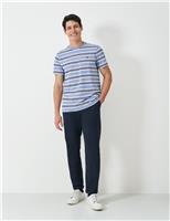 Crew Clothing Pure Cotton Striped Crew Neck T-Shirt Light Blue