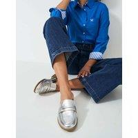 Leather Metallic Backless Block Heel Loafers