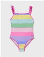 Crew Clothing Striped Frill Swimsuit (3-12 Yrs) White Mix